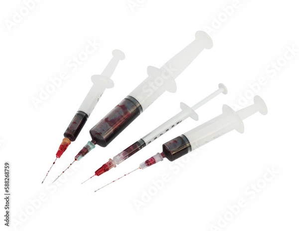 Fototapeta set of syringe with blood on transparent background png file