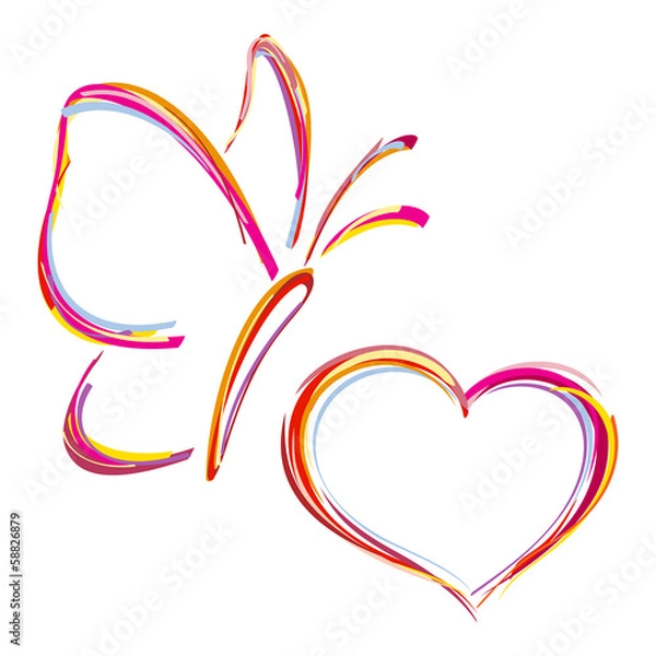 Obraz Painted heart and butterfly