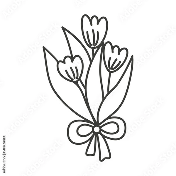 Obraz hand drawn tulip bouquet illustration with flower coloring page object line art vector graphic drawing