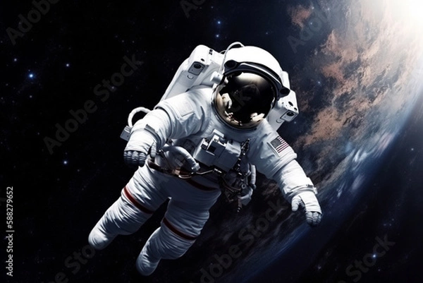 Fototapeta Astronaut or cosmonaut floating in space with incredibile nebula or starry galaxy. Space man astronomy and exploration. Ai generated