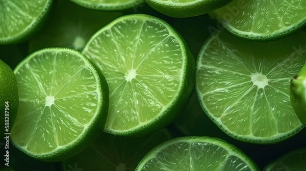 Obraz Lime halves close-up. Generative AI.