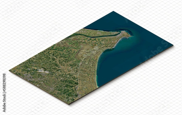 Fototapeta 3d model of Narita, Chiba, Japan. Isometric map virtual terrain 3d for infographic. Geography and topography planet earth flattened satellite view