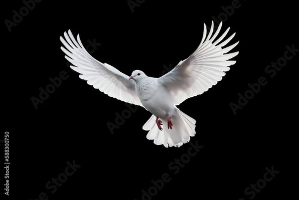 Obraz White dove flying on black background and Clipping path .freedom concept and international day of peace 