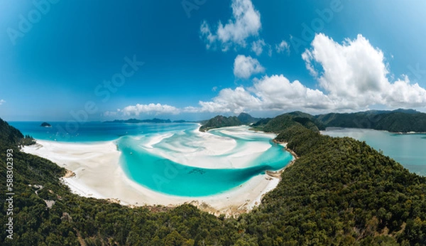 Fototapeta Aerial Drone view of Whitehaven Beach in the Whitsundays, Queensland, Australia