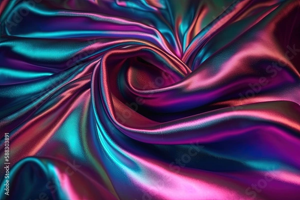 Fototapeta Iridescent chrome wavy gradient cloth fabric abstract background. created using Generative Ai