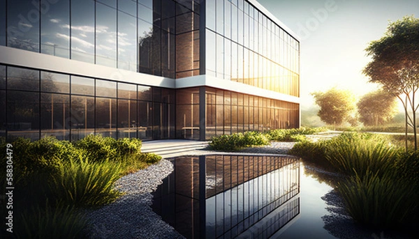 Fototapeta office building in the evening generative ai