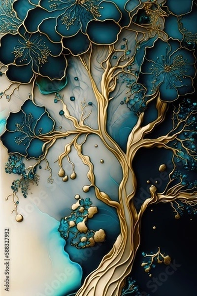 Obraz Abstract ink tree texture background, made with generative ai