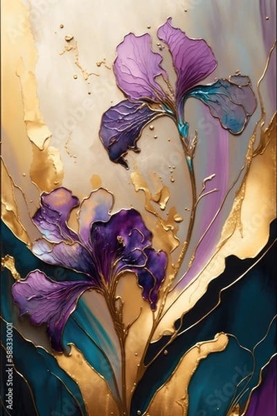 Obraz Abstract floral alcohol ink texture, made with generative ai