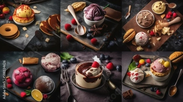 Fototapeta Collage with tasty ice-cream, generative ai