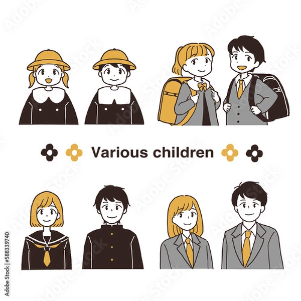 Obraz さまざまな子供達のイラストセット