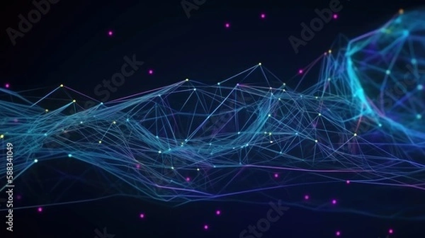 Fototapeta Cyber big data flow. Blockchain data fields. Network lines generative ai