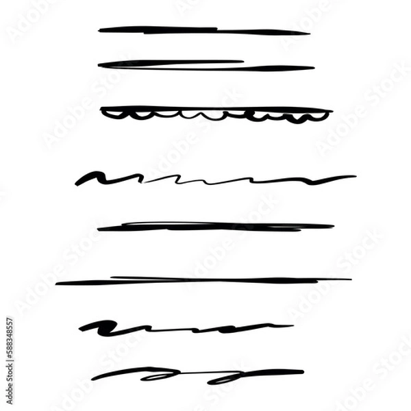 Fototapeta Set of handmade, hand drawn underline strokes isolated on white background EPS Vector	
