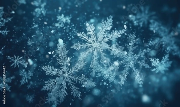 Obraz Ice blue water snowflake winter background, generative AI