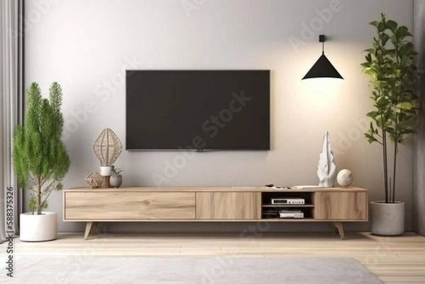Fototapeta Modern living room. Clean high key interior design concept. Illustration. Generative AI