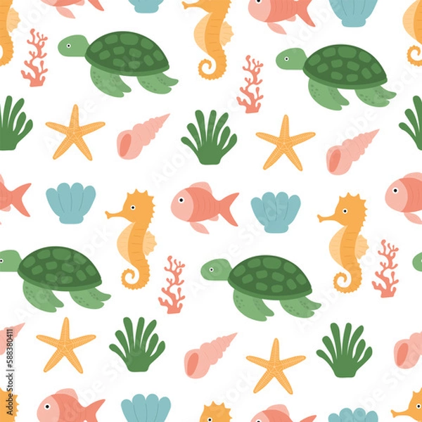 Obraz Seamless pattern Underwater world sea animals background vector illustration