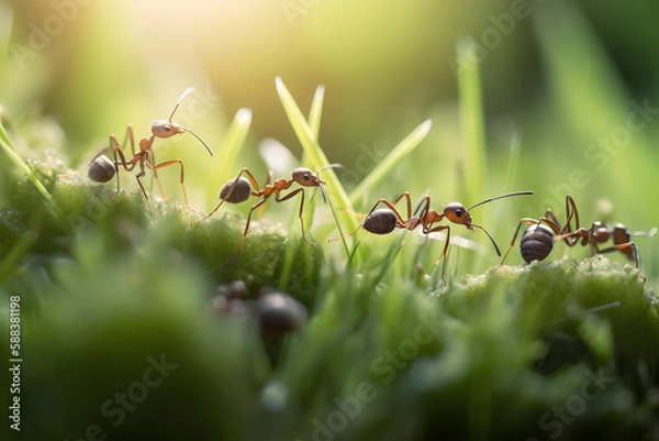 Fototapeta Ants on the grass. Generative AI