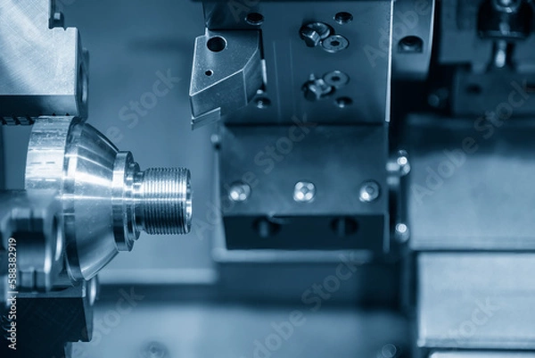 Obraz The hi-technology metal working processing by CNC turning machine .