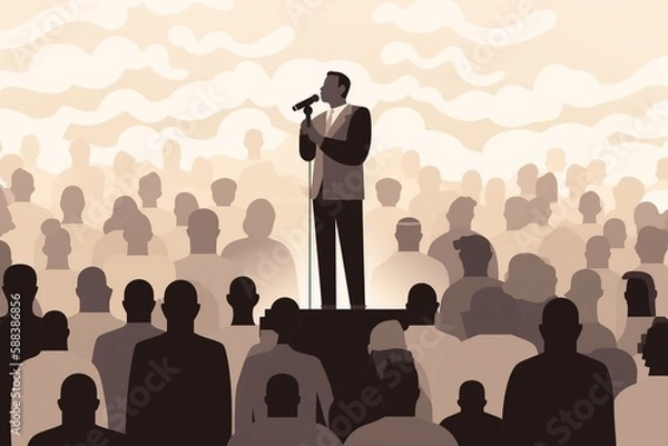 Fototapeta Flat illustration of MLK delivering "I Have a Dream" speech, diverse crowd, monochrome colors. generative ai
