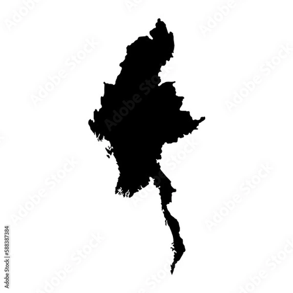 Fototapeta Vector Illustration of the Black Map of Myanmar on White Background