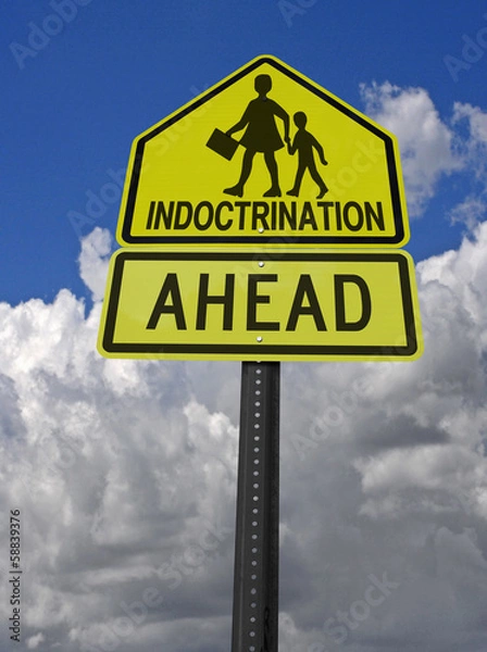 Obraz indoctrination ahead warning roadsign
