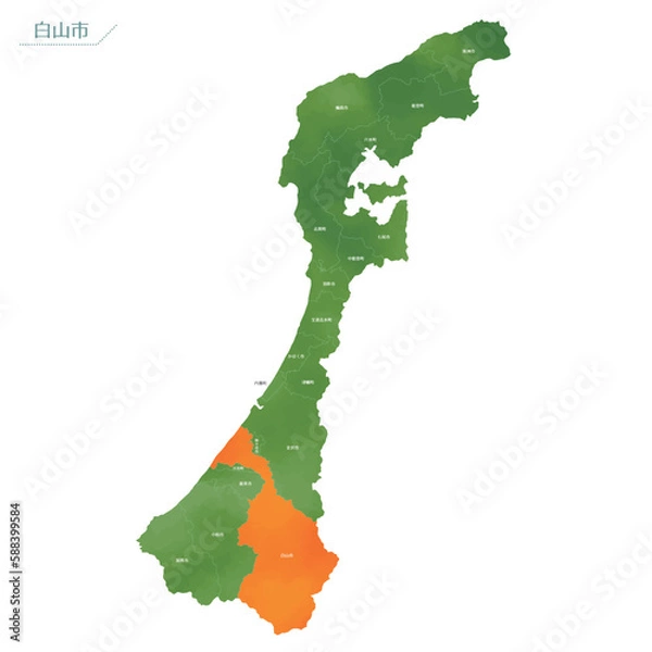 Obraz 水彩風の地図　白山市