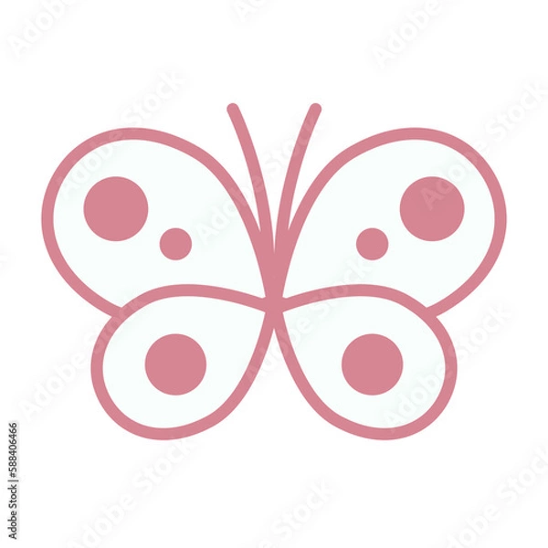 Fototapeta Butterfly, insect drawn in a simple flat style. Vector illustration, pink outline. Isolated on white background. Universal template for your design. Design post, poster, applique, social media, banner
