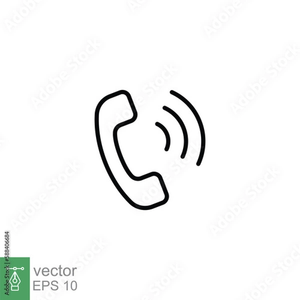 Fototapeta Phone call ringing icon. Telephone, incoming, receiver, communication concept. Simple outline style. Thin line symbol. Vector illustration isolated on white background. EPS 10.