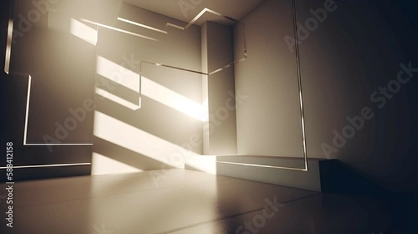 Fototapeta 3D Rendering of a Sunlit Room with Empty Space, Background, Copy Space