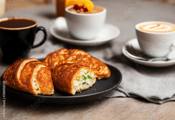 Fototapeta Breakfast in style: a visual and gastronomic feast in the modern restaurant.