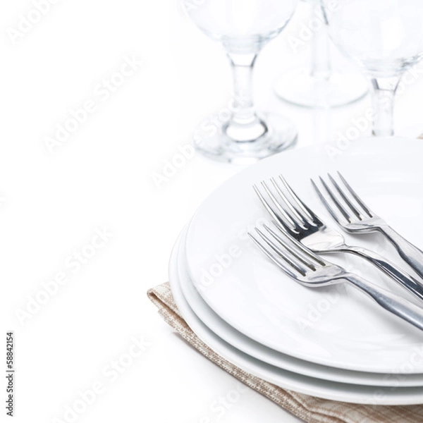 Obraz tableware - plates, forks and glasses, isolated