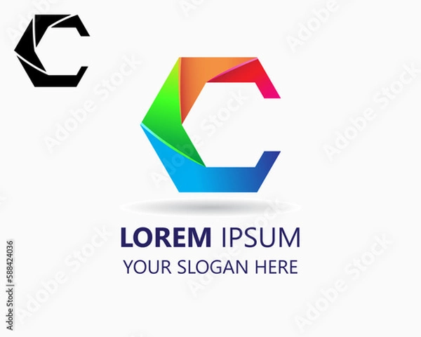 Fototapeta hexagon letter c logo design template. origami style design logo vector
