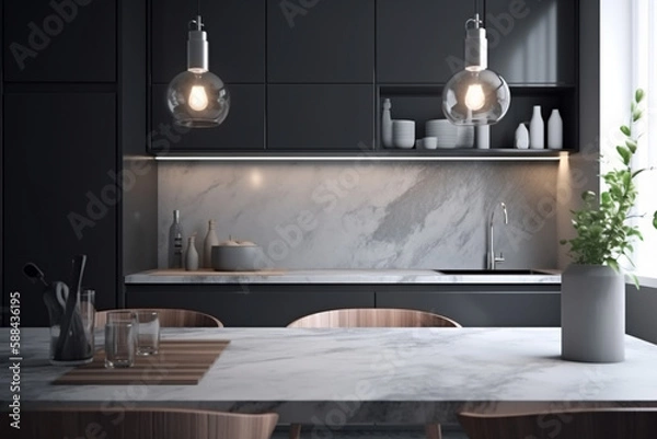 Obraz Modern kitchen, clean interior design concept. Illustration. Generative AI