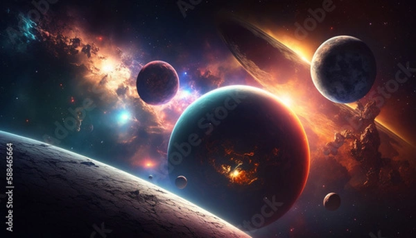 Fototapeta different planets in the galaxy, view from space, generative ai