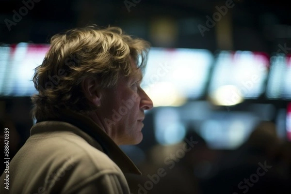 Fototapeta A stockbroker at work, bokeh, Non-existent person in generative AI digital illustration, Generative AI