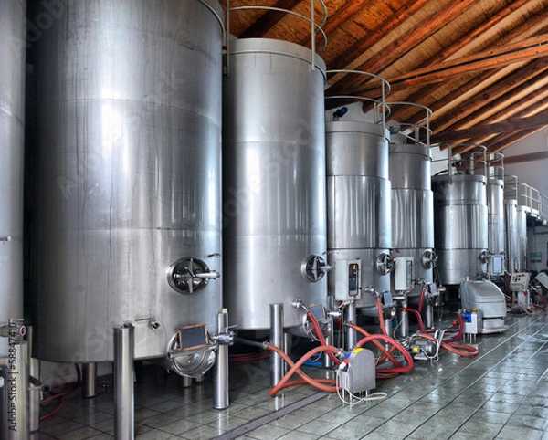 Obraz Stainless steel wine vats in a row