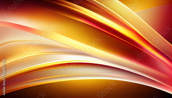 Fototapeta Abstract Shiny neon glass translucent wavy composition with gradient transition, yellow red elegant clean background - generative AI.