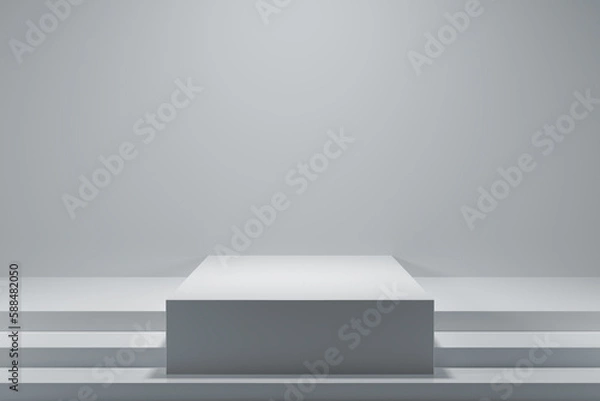 Obraz stairs and cube podium on background, geometric, realistic, cosmetic showcase, template, copy space, advertising, product display, 3D Rendering