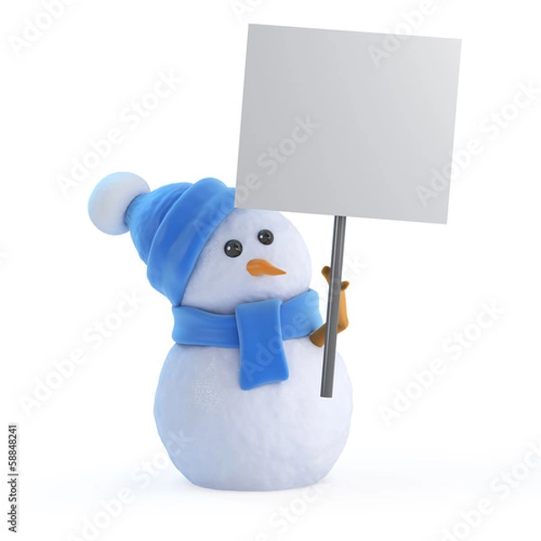 Obraz Blue snowman with blank placard