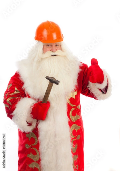 Obraz Santa Claus in the construction helmet and a hammer.