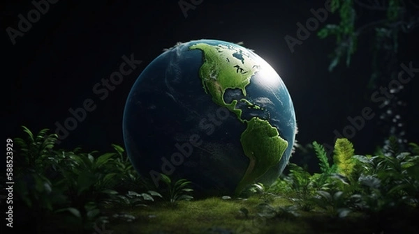 Fototapeta Discovering the Beauty of Earth's Natural Ecology Systems: A Journey into the Green Round Concept and Ecological Sustainabiliti in Marketing Climat Change and Economy Generative AI World Concept
