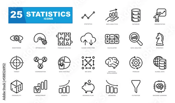 Fototapeta Simple Set of Statistics and data Analysis Related Vector Line Icons.