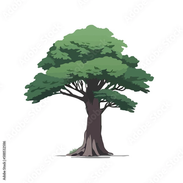 Fototapeta Cartoon style bonsai tree colourful vector illustration. Vector tree illustration on white background.