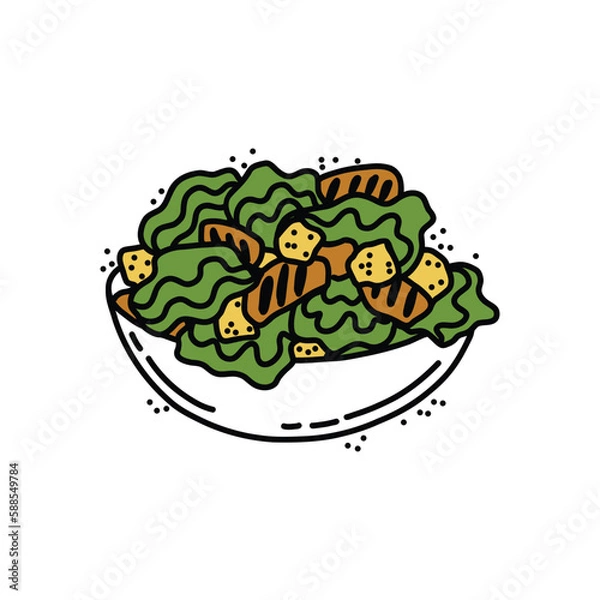 Obraz caesar salad doodle icon, vector color line illustration