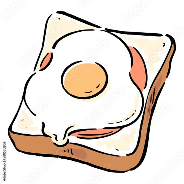 Fototapeta 手描きのハムエッグトースト