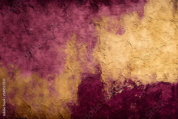 Fototapeta gold maroon colored peeling paint concrete cement stucco abstract texture, industrial chic, generative ai