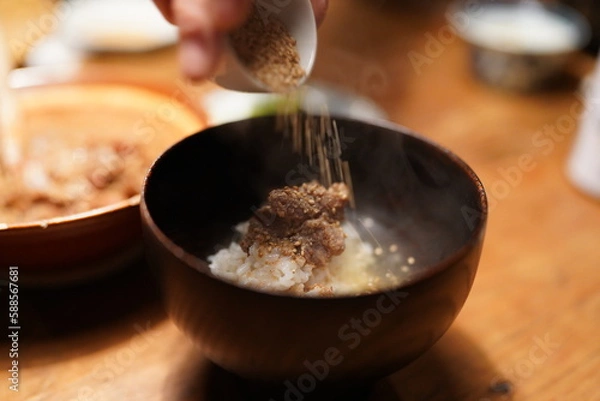 Fototapeta ごま　胡麻ふりかけ　お茶漬け　食事　健康食