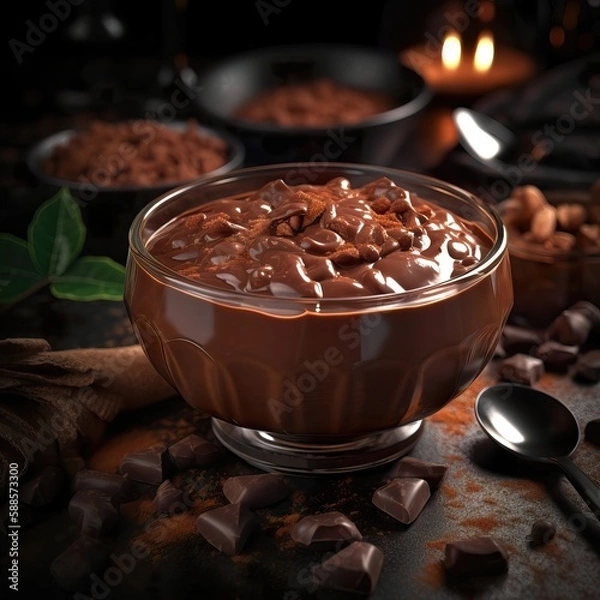 Fototapeta A Bowl of Chocolate Pudding, generative ai