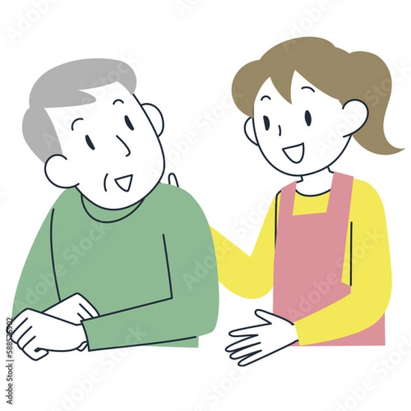 Obraz シニア男性に話しかける若い女性