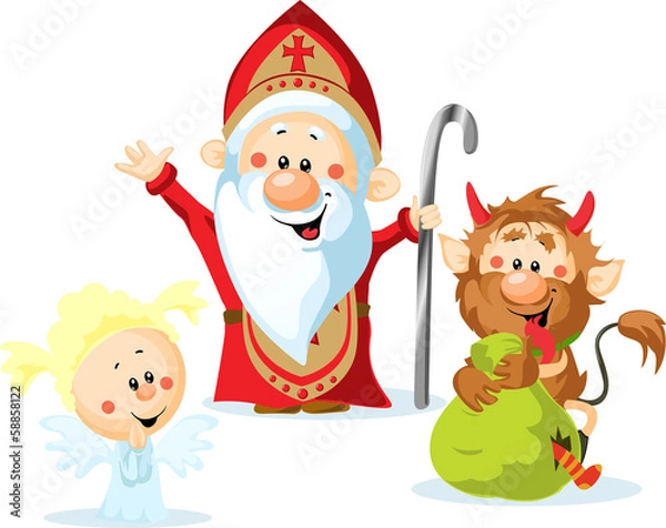 Obraz Saint Nicholas, devil and angel - vector