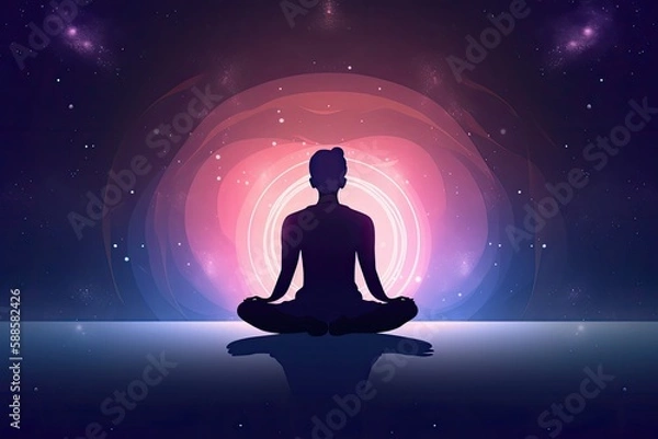 Fototapeta image that depicts the mind-body connection, a person sitting cross-legged with their hands on their knees and their eyes closed, to capture the essence of yoga  meditation